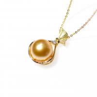 925 Sterling Stříbrný perlový náhrdelník, Akoya kultivované perly, s 925 Sterling Silver, Kolo, micro vydláždit kubické zirkony & pro ženy, zlatý, 11-12mm, Délka Cca 15.75 inch, Prodáno By PC