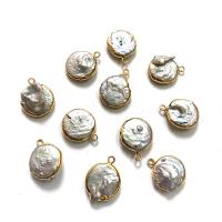Freshwater Pearl Pendants with Zinc Alloy Coin gold color plated DIY white Sold By Bag
