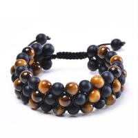 Gemstone Woven Ball Bracelets Tiger Eye with Abrazine Stone handmade multilayer & Unisex 8mm Length Approx 7.5-11.8 Inch Sold By PC