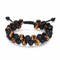 Gemstone Woven Ball Bracelets Tiger Eye with Lava handmade Double Layer & Unisex Length Approx 7.5-11.8 Inch Sold By PC