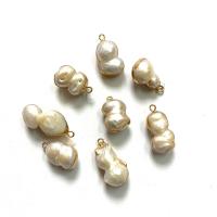 Freshwater Pearl Pendants with Zinc Alloy Peanut gold color plated fashion jewelry white 10x15- Sold By Bag