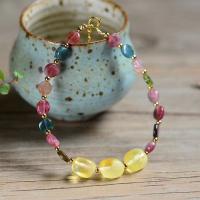 Natural Tourmaline Bracelet with Beeswax radiation protection & for woman mixed colors Length Approx 15 cm Sold By PC