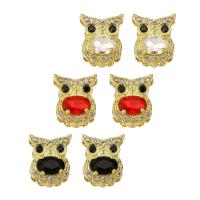 Brass Slide Charm Owl gold color plated fashion jewelry & DIY & micro pave cubic zirconia & for woman Approx 2mm Sold By Lot