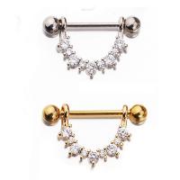 Stainless Steel Nipple Ring plated fashion jewelry & micro pave cubic zirconia Length 24 mm Sold By PC