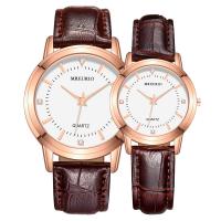 Couple Watch Bracelets PU Leather with Glass & Stainless Steel Chinese Movement watch movement & with rhinestone rose gold color plated Round Sold By PC