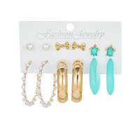 Iron Earring Set Stud Earring & earring with ABS Plastic Pearl & Zinc Alloy & Acrylic gold color plated for woman mixed colors nickel lead & cadmium free 44mm 41mm 35mm Approx Sold By Bag