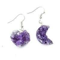 Amethyst Drop Earring with Zinc Alloy silver color plated fashion jewelry purple 25-40mm Sold By Pair