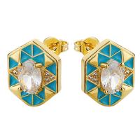 Cubic Zirconia Micro Pave Brass Earring gold color plated fashion jewelry & micro pave cubic zirconia & enamel Sold By Pair