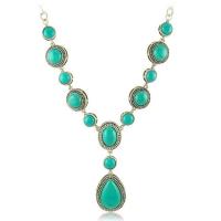 Fashion Turquoise Necklace Zinc Alloy with turquoise with 2.36inch extender chain plated wave chain & for woman nickel lead & cadmium free Length Approx 23.23 Inch Sold By PC