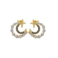 Cubic Zirconia Micro Pave Brass Earring Moon gold color plated fashion jewelry & micro pave cubic zirconia Sold By Pair
