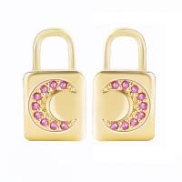 Cubic Zirconia Micro Pave Brass Earring Lock gold color plated fashion jewelry & micro pave cubic zirconia Sold By Pair