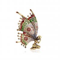 Tibetan Style Brooches, Fairy, gold color plated, enamel, nickel, lead & cadmium free, 54x33mm, Sold By PC