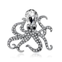 Rhinestone Brooch Zinc Alloy with Glass Octopus silver color plated with rhinestone nickel lead & cadmium free Sold By PC