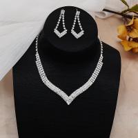 Brass Jewelry Set earring & necklace with 4.7inch extender chain platinum color plated 2 pieces & for woman & with rhinestone nickel lead & cadmium free Length Approx 12.2 Inch Sold By Set