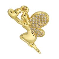 Cubic Zirconia Micro Pave Brass Pendant, Fairy, gold color plated, micro pave cubic zirconia, 22x7x2mm, Hole:Approx 3mm, Sold By PC