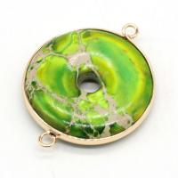 Impression Jasper Connector with Brass Donut gold color plated DIY Sold By PC