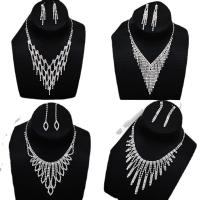 Rhinestone Jewelry Sets earring & necklace Brass with 3.9inch extender chain silver color plated 2 pieces & for woman & with rhinestone nickel lead & cadmium free 35-55mm Length Approx 19.6 Inch Sold By Set