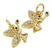 Cubic Zirconia Micro Pave Brass Pendant, Fairy, gold color plated, micro pave cubic zirconia, 8x10x2mm, Hole:Approx 3mm, Sold By PC