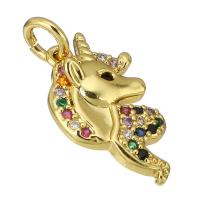 Cubic Zirconia Micro Pave Brass Pendant Unicorn gold color plated micro pave cubic zirconia Approx 3mm Sold By PC