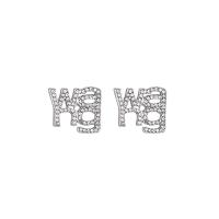 Pendientes de Perno de Aleación de Zinc, Carta del alfabeto, chapado en color de plata, para mujer & con diamantes de imitación, 24mm, 10parespareja/Grupo, Vendido por Grupo