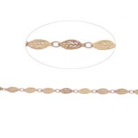Ozdobny mosiężny łańcuch, Mosiądz, Liść, pasek łańcuch, złoty, 11x6mm, długość 1 m, sprzedane przez m