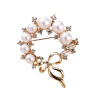 Plastic Pearl Brooch Zinc Alloy with ABS Plastic Pearl Donut rose gold color plated can be used as brooch or scarf buckle & can be used as brooch or pendant & for woman & faceted & with rhinestone nickel lead & cadmium free Sold By PC