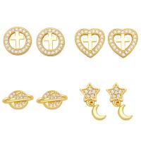 Cubic Zirconia Micro Pave Brass Earring gold color plated & micro pave cubic zirconia golden nickel lead & cadmium free Sold By PC