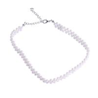 Collar de perlas de plástico, Perlas plásticas, con aleación de zinc, con 4.72 inch extender cadena, para mujer, Blanco, longitud aproximado 14.76 Inch, 10PCs/Grupo, Vendido por Grupo