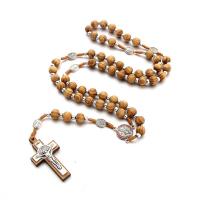 Rosary Necklace Wood with Zinc Alloy Cross Unisex Length Approx 22.05 Inch Sold By PC