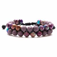 Gemstone Woven Ball Bracelets Lava with Impression Jasper handmade Unisex 8mm Length Approx 7.5-11.8 Inch Sold By PC