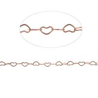 Cadena Decorativa de Metal, cadena de corazón, dorado, 3x5x1mm, longitud 1 m, Vendido por m