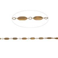 Ozdobny mosiężny łańcuch, Mosiądz, pasek łańcuch, złoty, 15x3x3mm, długość 1 m, sprzedane przez m
