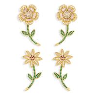 Cubic Zirconia Micro Pave Brass Earring Daisy gold color plated & micro pave cubic zirconia golden nickel lead & cadmium free  Sold By Pair