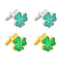 Cufflinks Zinc Alloy Four Leaf Clover plated stoving varnish & for man Sold By Pair