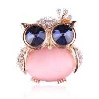 Cats Eye Brooch Zinc Alloy with Cats Eye Owl plated Unisex & with rhinestone nickel lead & cadmium free Sold By PC