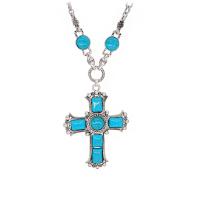 Turquoise Sweater Chain Necklace Zinc Alloy with turquoise with 1.97inch extender chain Cross for woman nickel lead & cadmium free Length Approx 17.72 Inch Sold By PC
