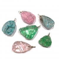 Crystal Pendants with Brass irregular silver color plated Unisex & crackle 25x35- Sold By PC