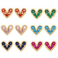 Cubic Zirconia Micro Pave Brass Earring Heart gold color plated micro pave cubic zirconia nickel lead & cadmium free Sold By Pair