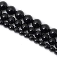 Prirodni Crna ahat perle, Crna Agate, Krug, uglađen, možete DIY & različite veličine za izbor, crn, Prodano Per Približno 15 inčni Strand