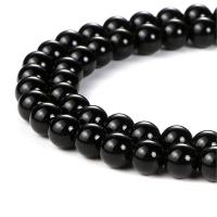 Prirodni Crna ahat perle, Crna Agate, Krug, uglađen, možete DIY & različite veličine za izbor, crn, Prodano Per Približno 15 inčni Strand
