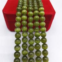 Cats Eye Jewelry Beads Round polished army green Sold Per Approx 15 Inch Strand