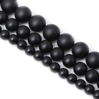 Schwarze Stein Perlen, schwarzer Stein, rund, poliert, verschiedene Größen vorhanden & satiniert, schwarz, verkauft per ca. 15 ZollInch Strang