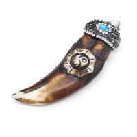 Ox Bone Pendant with Blue Turquoise & Rhinestone Clay Pave Horn Unisex brown Sold By PC