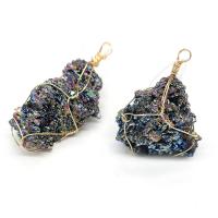 Gemstone Pendant with Brass irregular gold color plated druzy style & Unisex multi-colored 26x40- Sold By PC