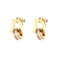 Titanium Steel Drop Earring Letter D plated with roman number & for woman & with rhinestone 10mm Sold By Pair