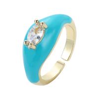 Messing Manchet Finger Ring, plated, mode sieraden & micro pave zirconia & glazuur, meer kleuren voor de keuze, nikkel, lood en cadmium vrij, 25x9.50mm, Verkocht door PC