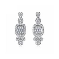 Brass Drop Earring platinum color plated micro pave cubic zirconia & for woman Sold By Pair