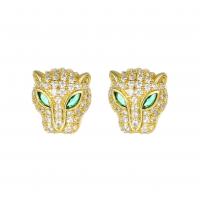 Cubic Zirconia Micro Pave Brass Earring with Cats Eye micro pave cubic zirconia & for woman golden 10-20mm Sold By PC