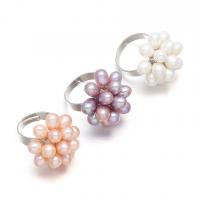 Freshwater Pearl Finger Ring with Stainless Steel platinum color plated for woman 6-7mm Inner Approx 25mm Sold By PC