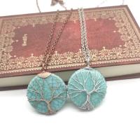 Blue Turquoise Necklace with Brass Round plated for woman 31mm Length Approx 19.69 Inch Sold By PC